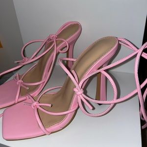 Baby Pink Lace Up Heels